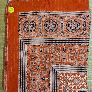 Orange Printed Cotton Double Bedspread / Duvet