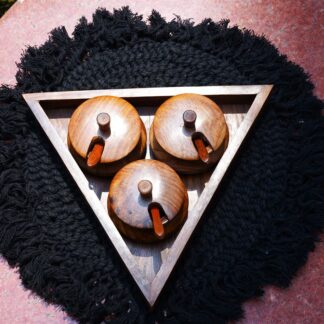 Wooden Triangle tray with containers & spoons (7 inches all sides)