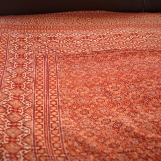 Dark Orange Cotton Kantha Double Bedspread / Duvet