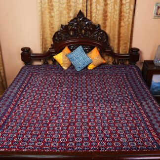 Dark Blue & Red color kantha stiched Double Bedspread / Duvet with traditional pattern
