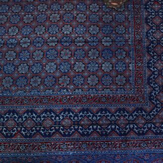 Blue Kantha stitch Single Bedspread / Duvet with traditional patterns in black & Red color