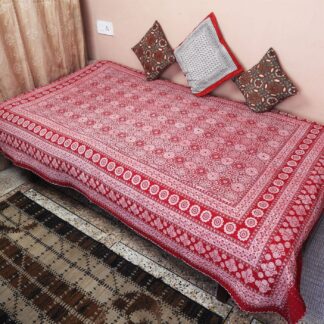 Red Kantha stitch Single Bedspread / Duvet with traditional design patterns in white