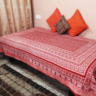 Red Kantha stitch Single Bedspread / Duvet with traditional design patterns in white