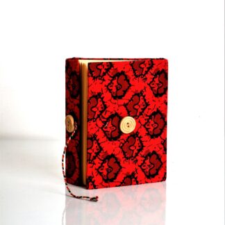Handmade Red colored diary with black patterns and flapped with buttons
