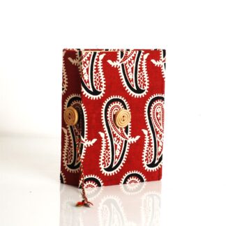 Unique handmade diary with traditional red printed fabric cover and buttoned flap